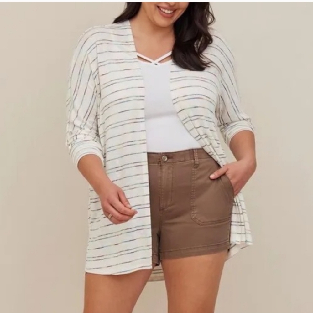 6X Torrid White Rainbow Multi Stripe Lightweight Open Front Cardigan